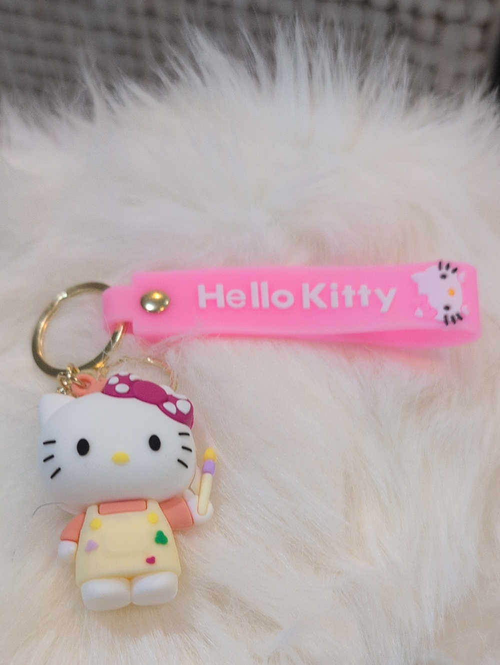 Hello Kitty Pink And Cream Silicone Strap Keychain Bagcharm